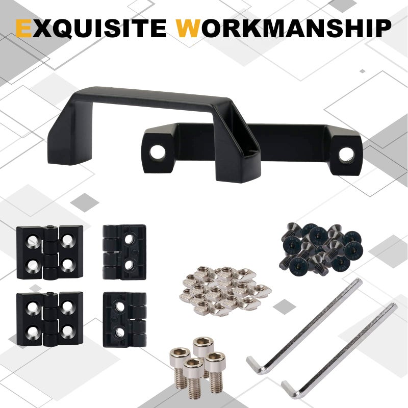KOOTANS 2 Sets 2020 Series Door Handle and Frame Hinges Install Kit for 20x20 Aluminum Extrusion Profile Slot 6mm-4pcs Zinc Alloy Hinges, 2pcs Aluminum Handles with T-Nuts Hex Screws Wrench - Image 5
